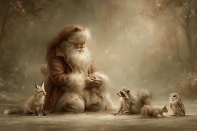 Santa and Woodland Friends Illustration Poster. poster print