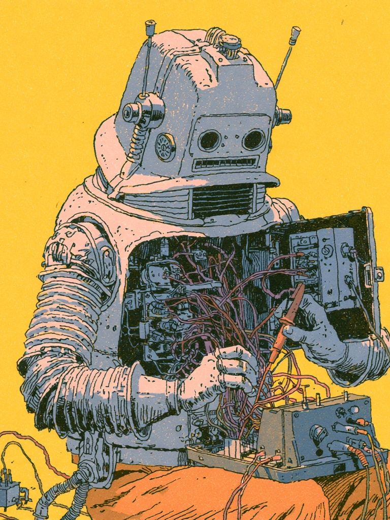 Retro Robot Repair Illustration Poster. poster — illustration art