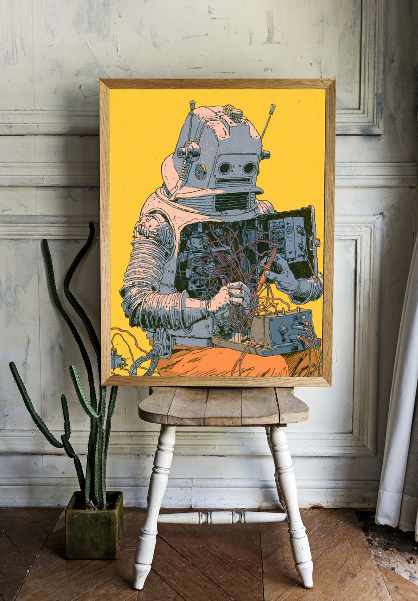 Retro Robot Repair Illustration Poster. room preview