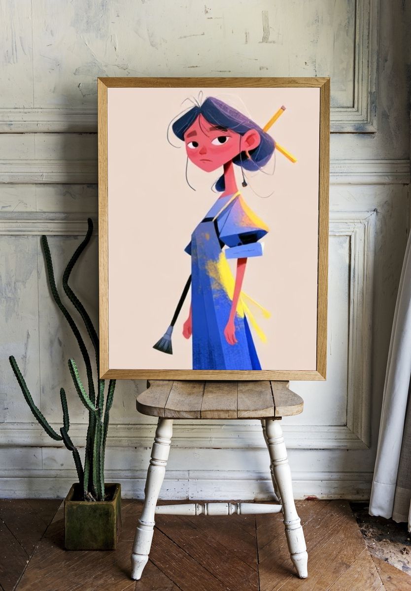 Stylized Girl Portrait Illustration Poster. room preview