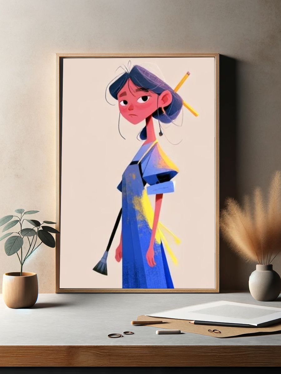Stylized Girl Portrait Illustration Poster. — room view 2