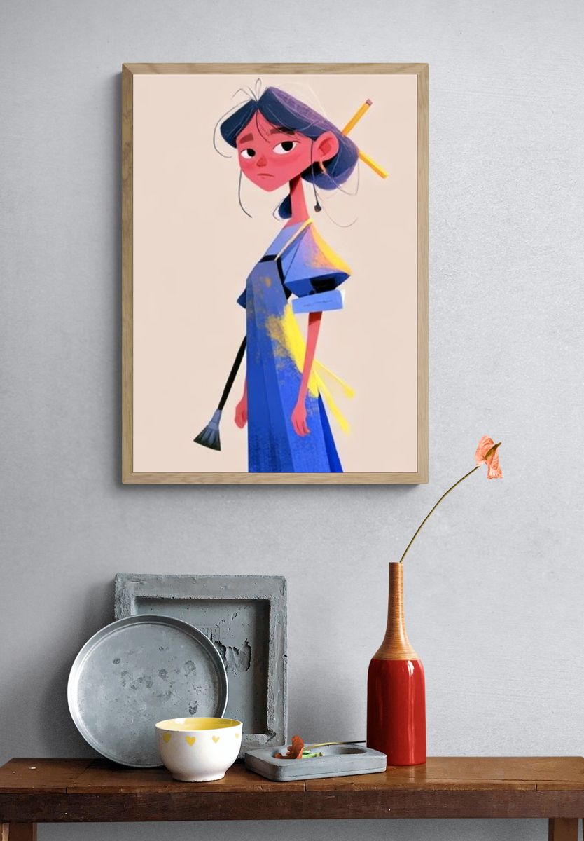 Stylized Girl Portrait Illustration Poster. — room view 3