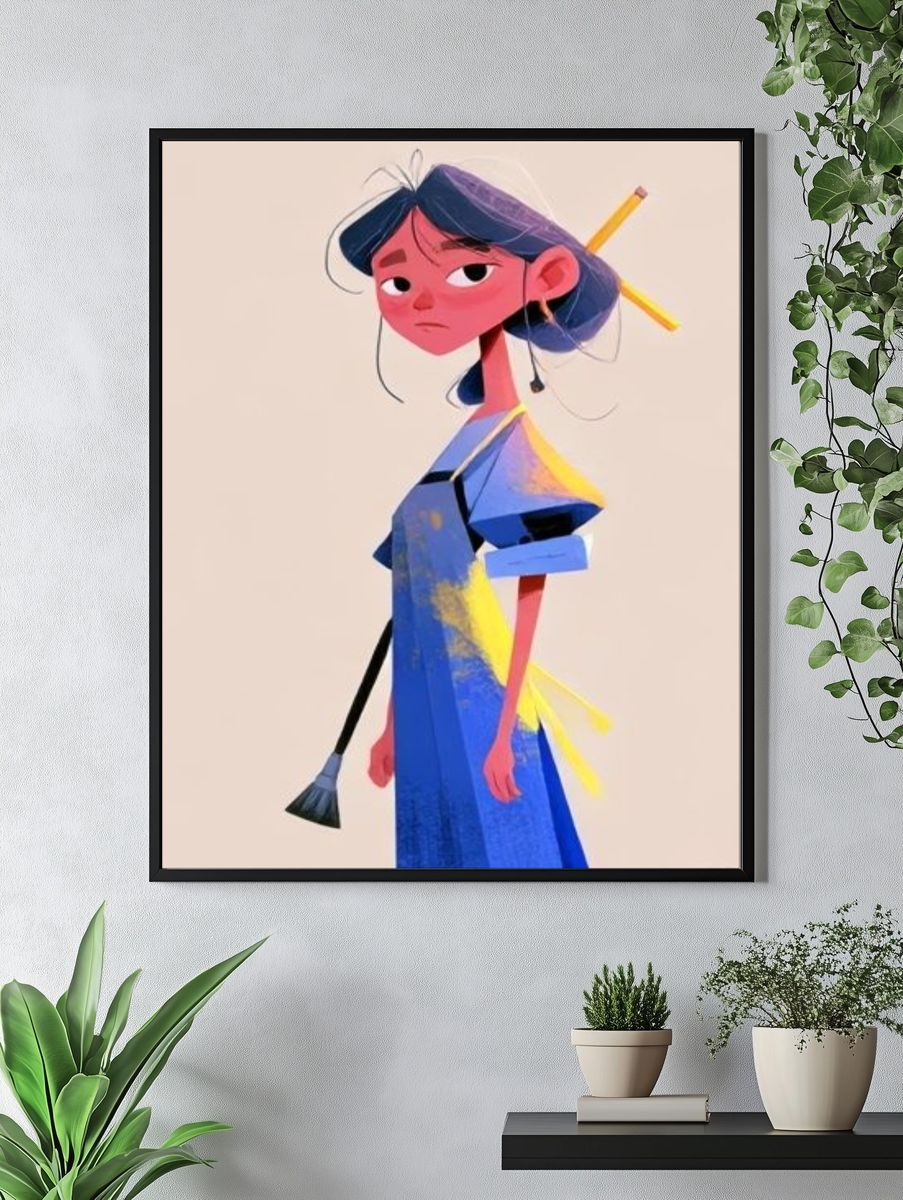 Stylized Girl Portrait Illustration Poster. — room view 4