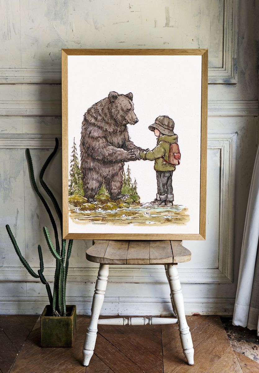 Bear and Child Watercolor Print. — room view 1