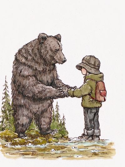 Bear and Child Watercolor Print. poster