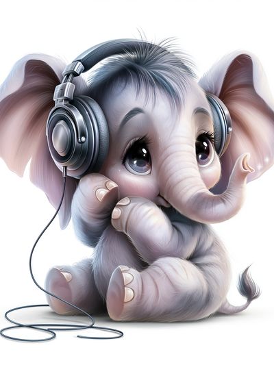Cute Elephant with Headphones Poster. poster