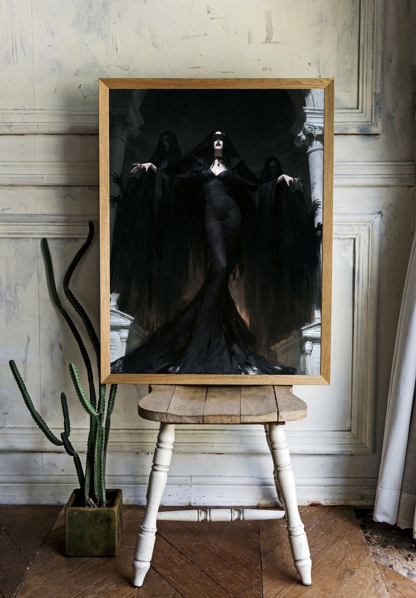Gothic Veiled Sorceress Illustration Poster. — room view 1