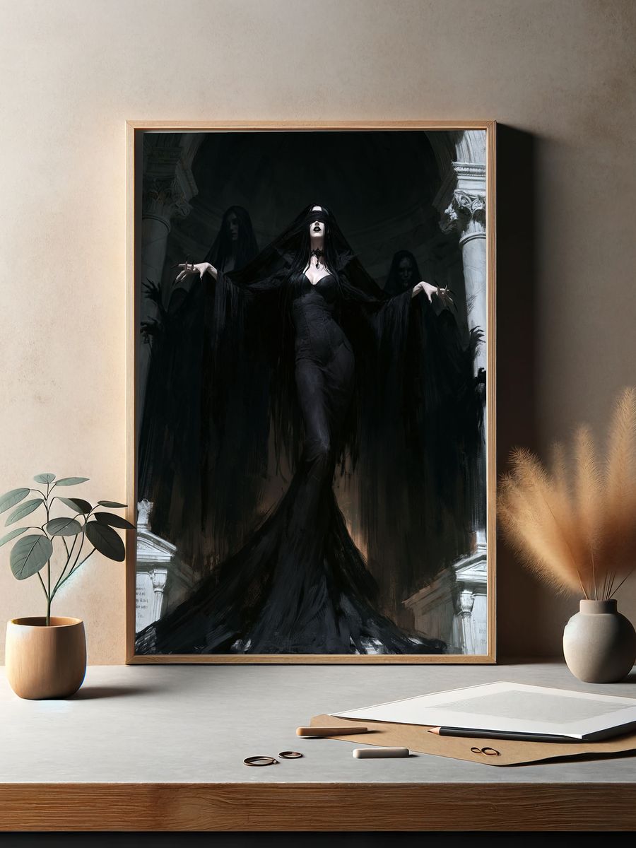 Gothic Veiled Sorceress Illustration Poster. — room view 2