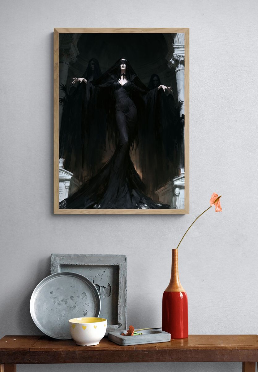 Gothic Veiled Sorceress Illustration Poster. — room view 3