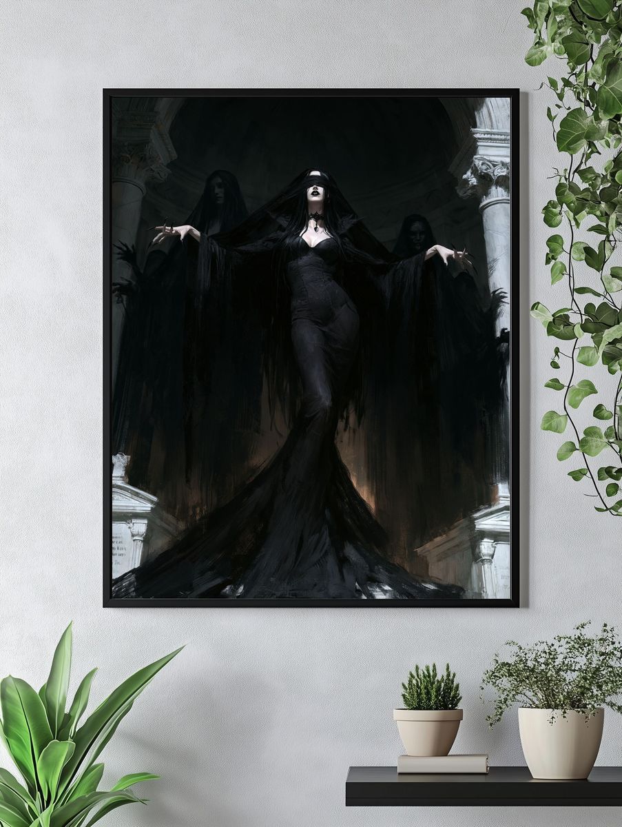 Gothic Veiled Sorceress Illustration Poster. — room view 4