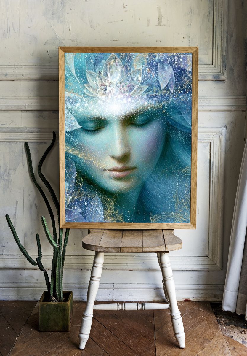 Celestial Blue Goddess Illustration Poster. room preview