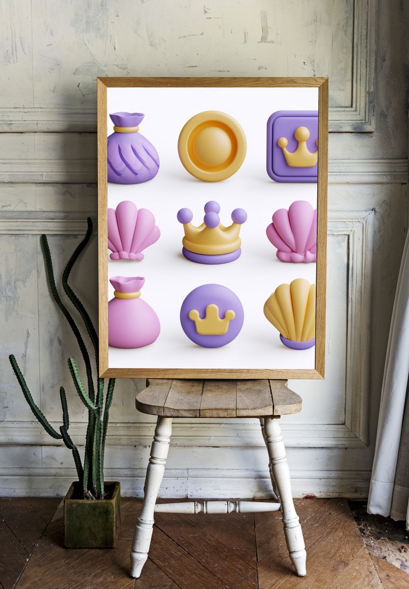 Pastel Crown Shells Illustration Poster. — room view 1