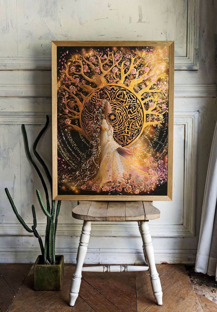 Golden Rose Goddess Illustration Poster. — room view 1