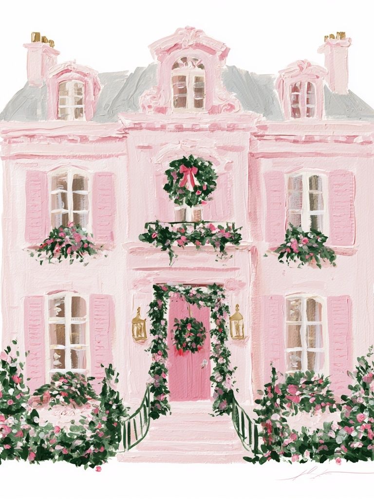 Pink Parisian Townhouse Illustration Poster. poster — illustration art