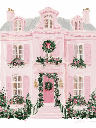 Pink Parisian Townhouse Illustration Poster.