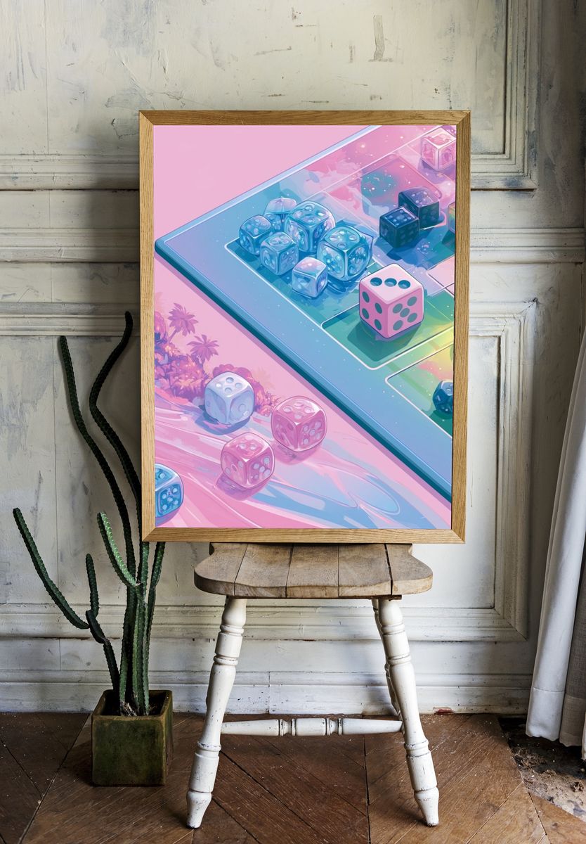 Pastel Dice Boardgame Illustration Poster. room preview