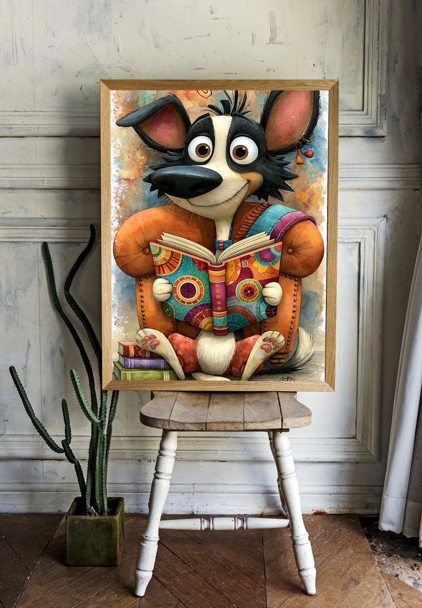 Reading Dog Illustration Poster. room preview