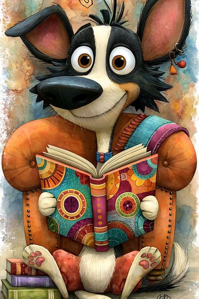 Reading Dog Illustration Poster. poster print
