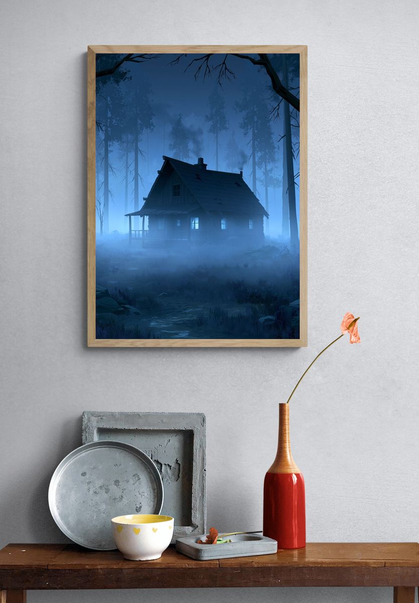 Misty Cabin in the Woods Poster. — room view 3