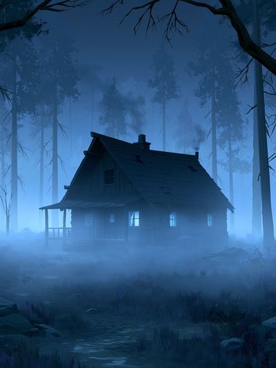 Misty Cabin in the Woods Poster. poster