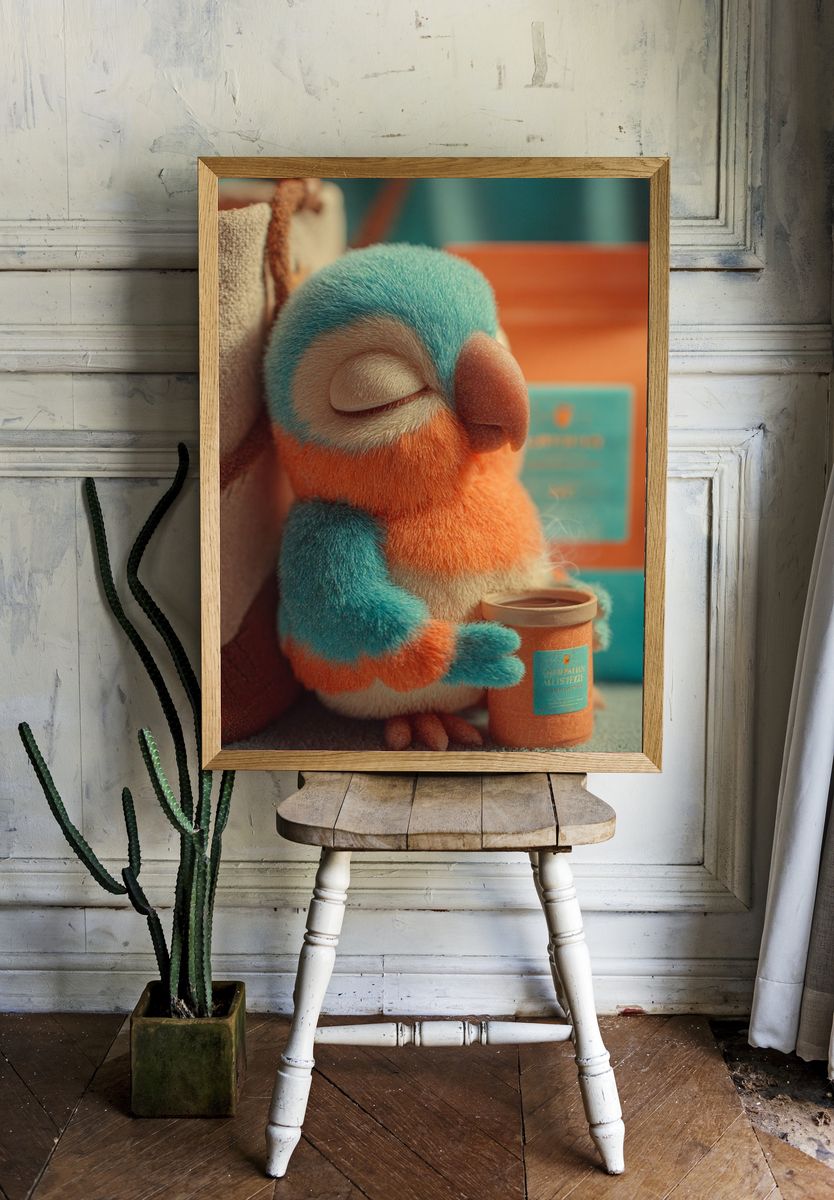 Sleeping Parrot Illustration Poster. room preview