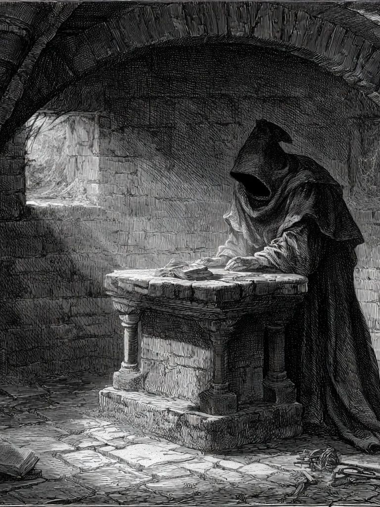 Mysterious Hooded Figure — Gothic Print. poster detail