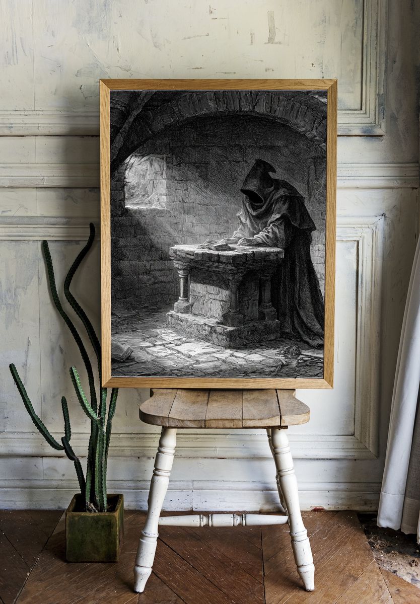 Mysterious Hooded Figure — Gothic Print. — room view 1