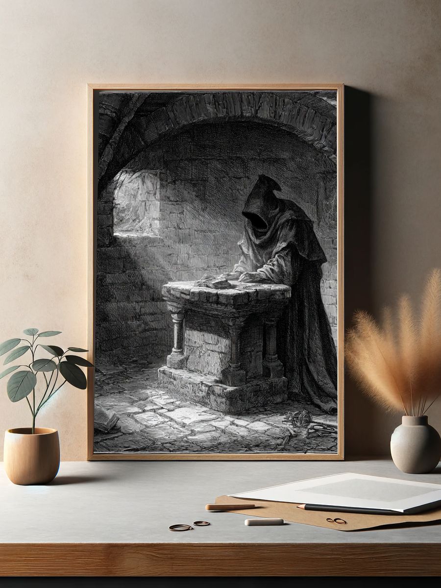 Mysterious Hooded Figure — Gothic Print. — room view 2