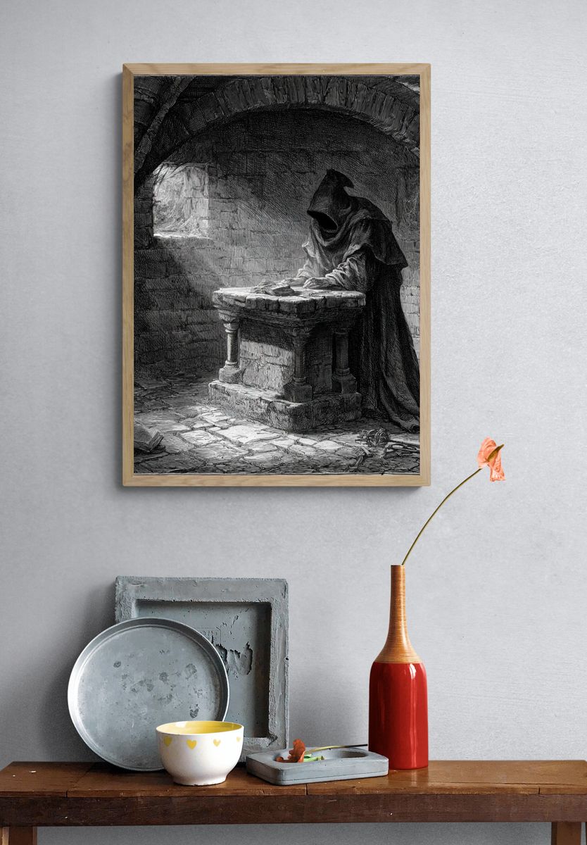 Mysterious Hooded Figure — Gothic Print. — room view 3