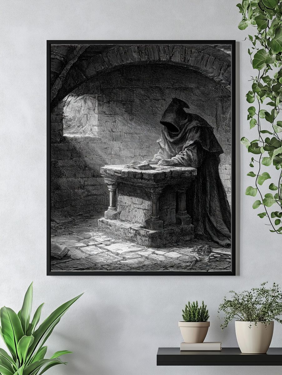 Mysterious Hooded Figure — Gothic Print. — room view 4