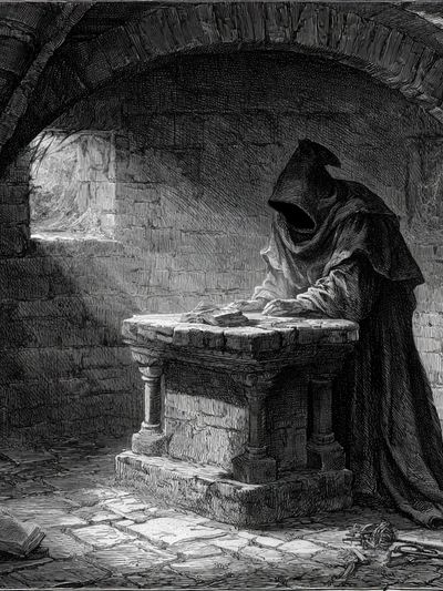 Mysterious Hooded Figure — Gothic Print. poster