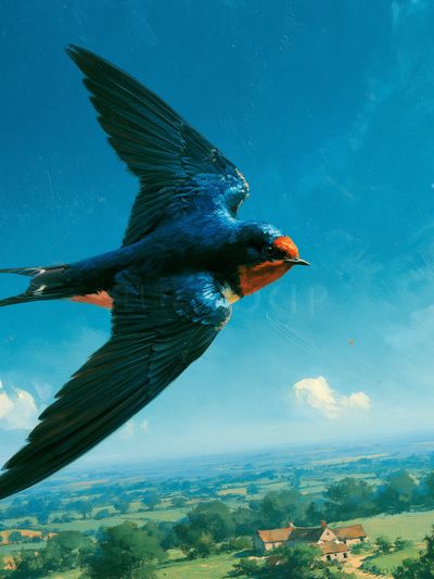 Swallow in Flight Illustration Poster. poster