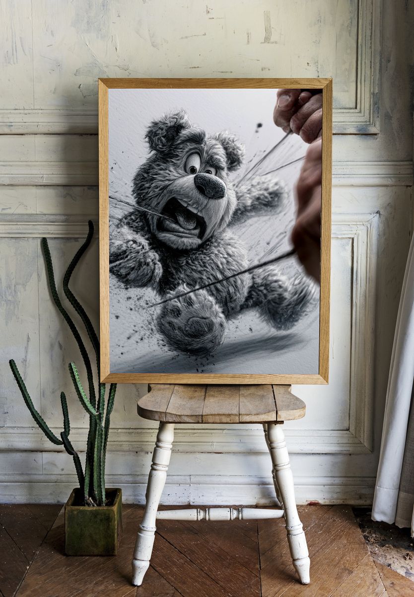 Bear Sketch Attack Poster. — room view 1