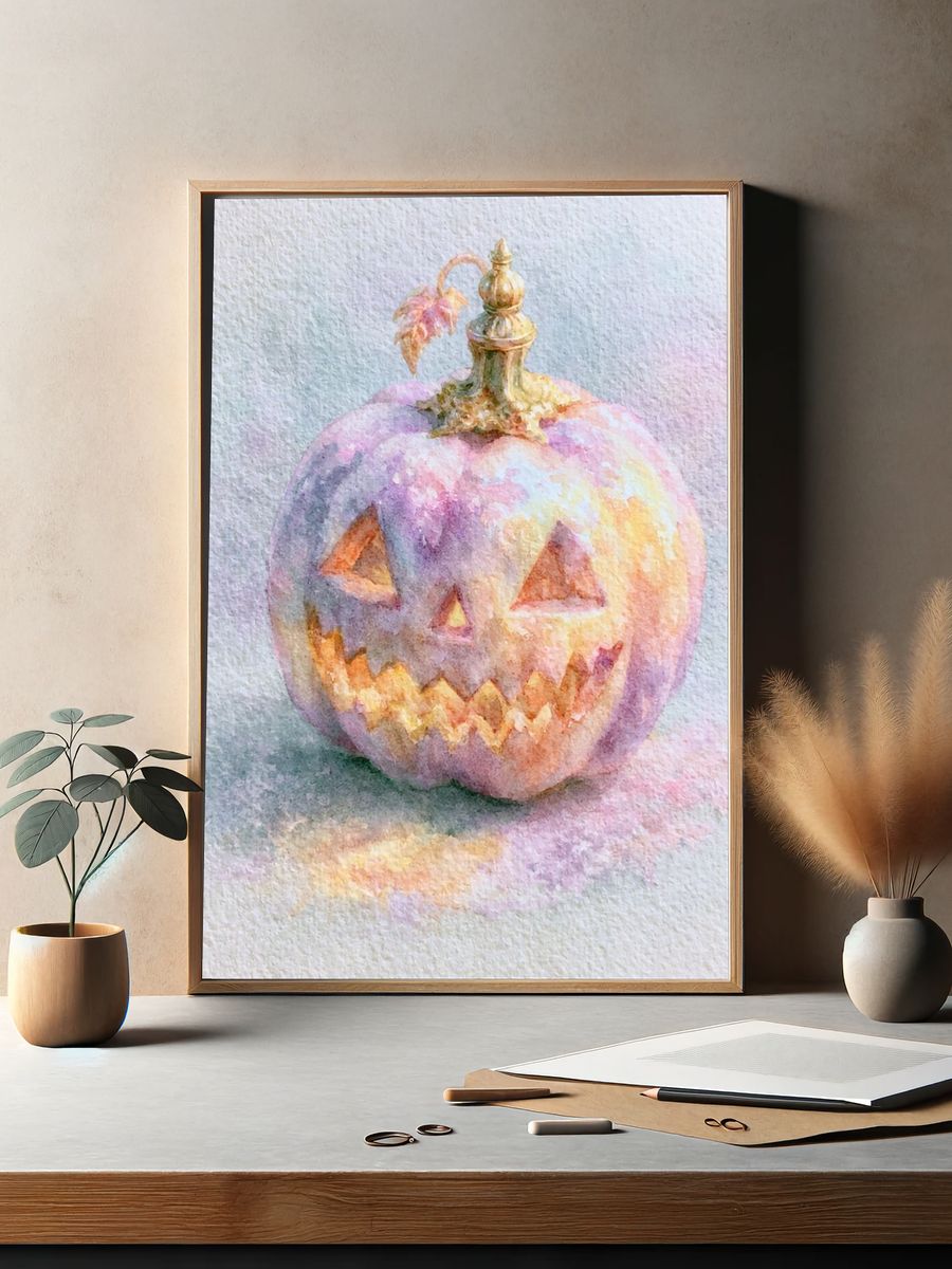 Pastel Jack-o'-Lantern Watercolor Poster. — room view 2
