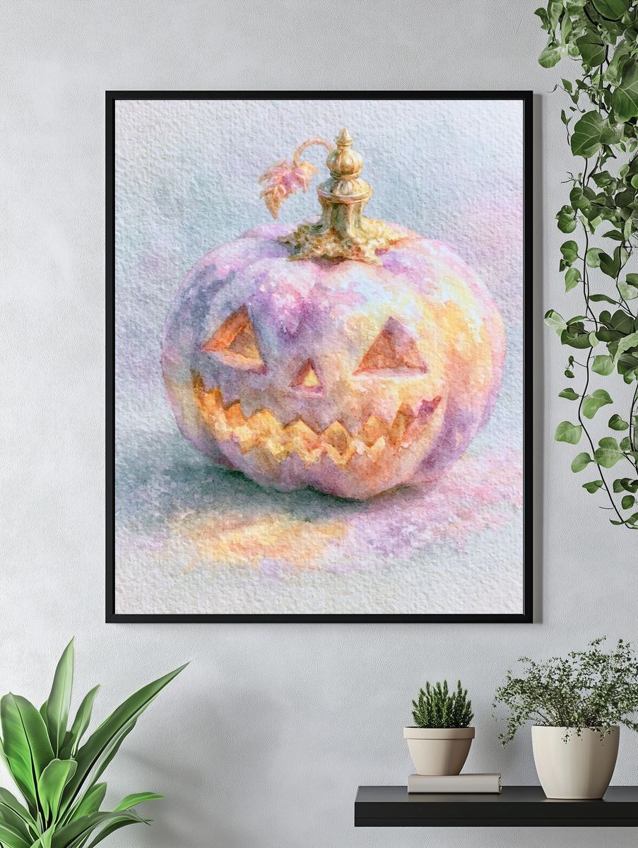 Pastel Jack-o'-Lantern Watercolor Poster. — room view 4