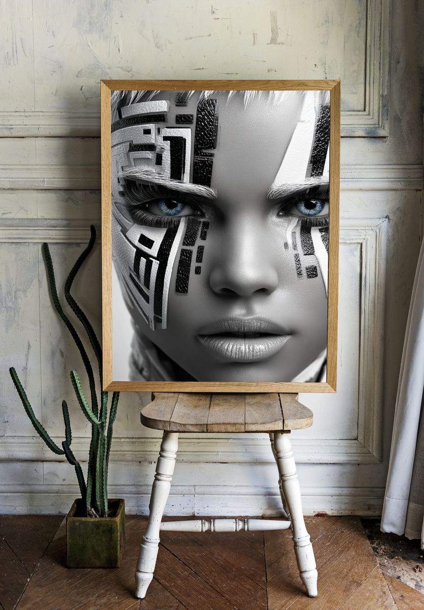 Cybernetic Portrait Illustration Poster. room preview