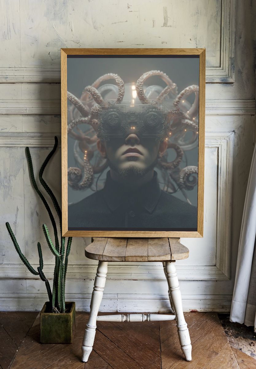 Cybernetic Octopus Portrait Print. — room view 1