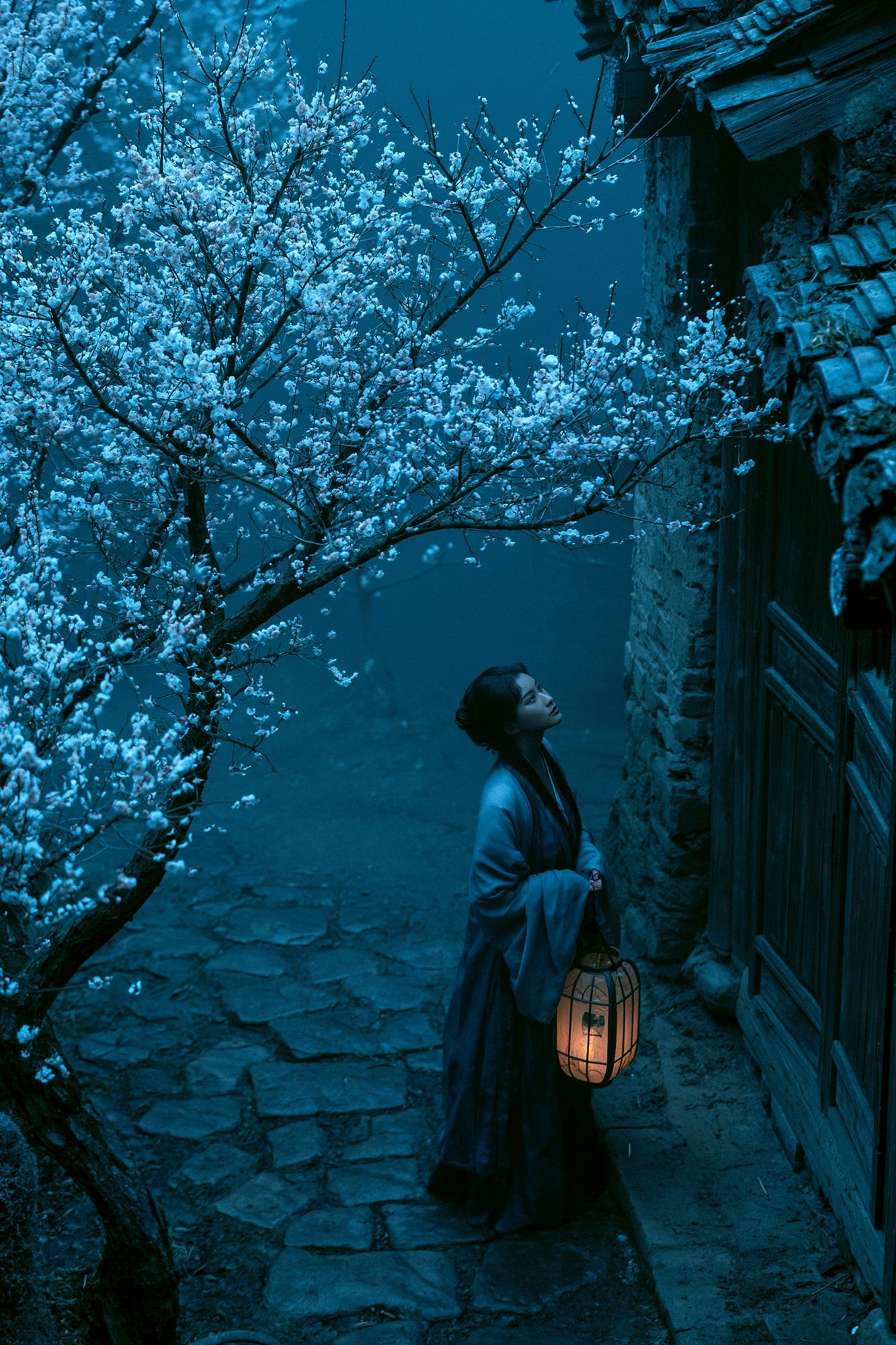 Moonlit Blossom Path Illustration Poster. poster detail