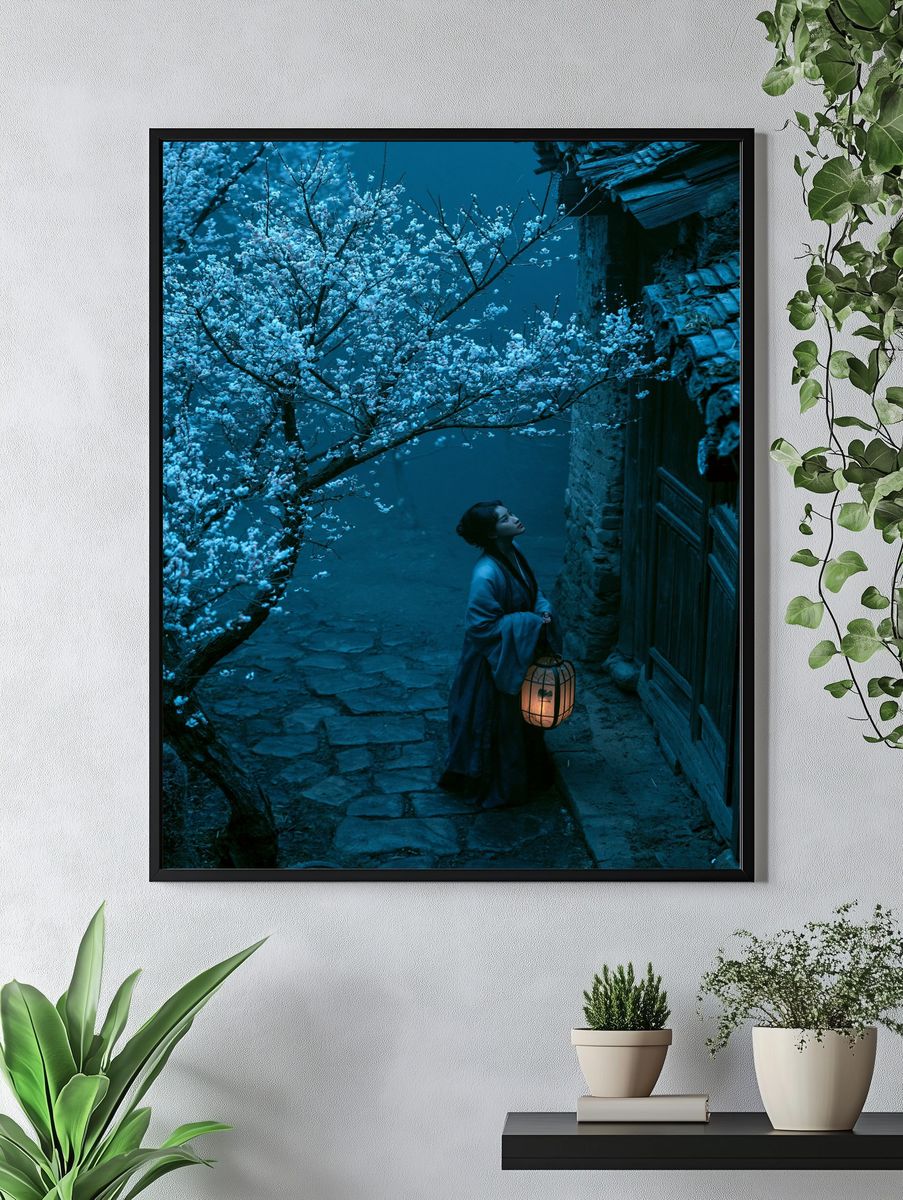 Moonlit Blossom Path Illustration Poster. — room view 4