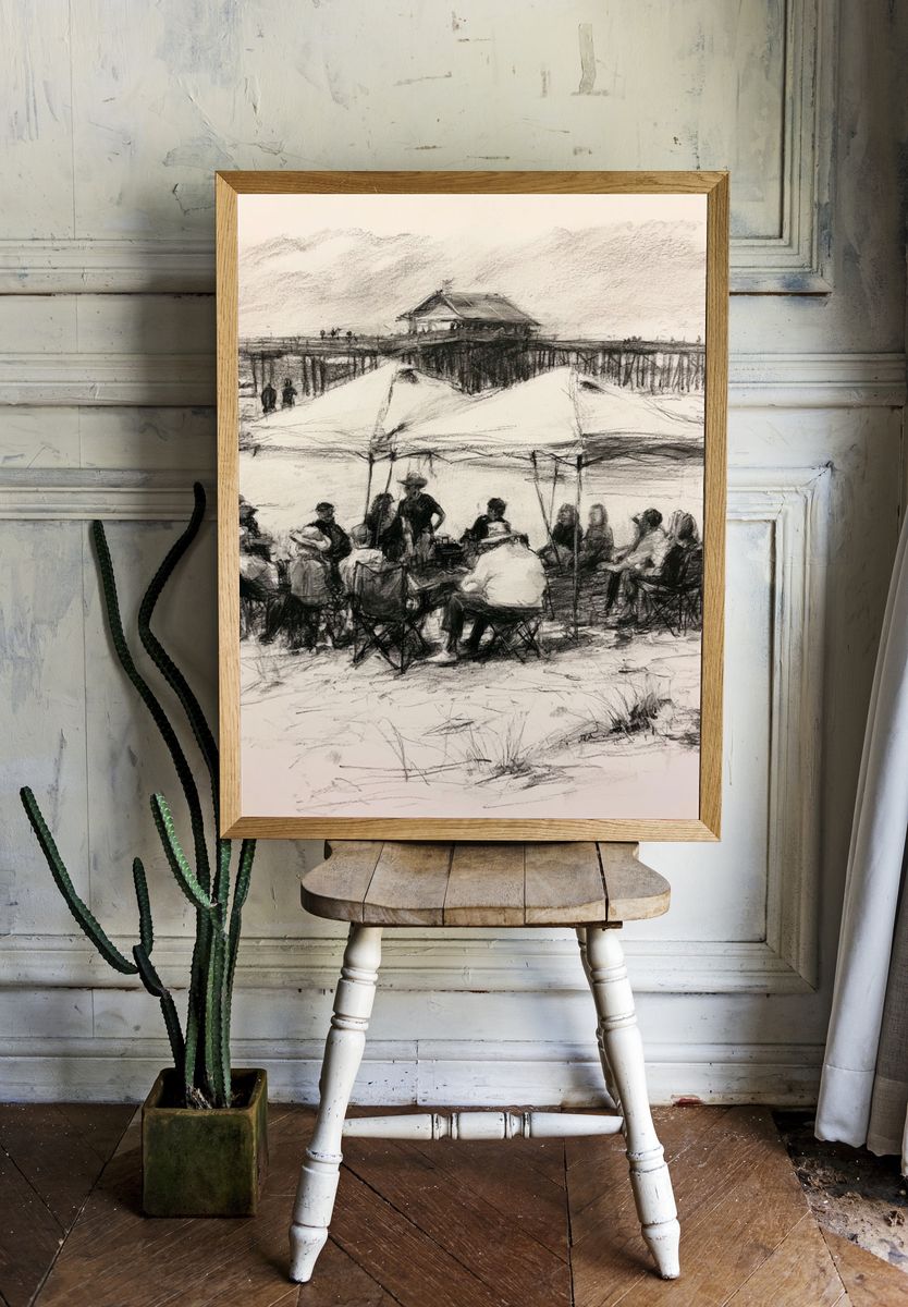 Beach Gathering Sketch Print. room preview