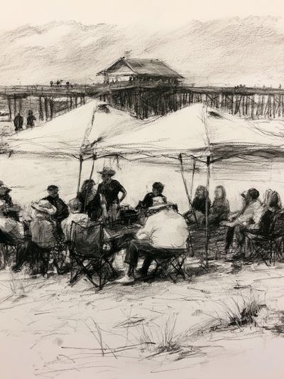 Beach Gathering Sketch Print.