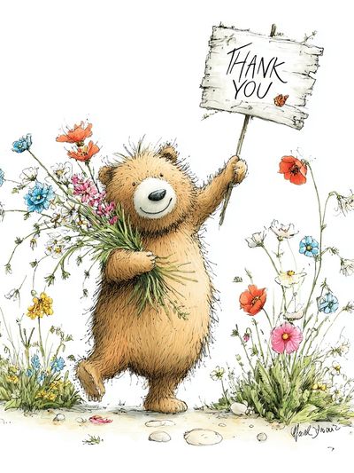 Thank You Bear Watercolor Print. poster
