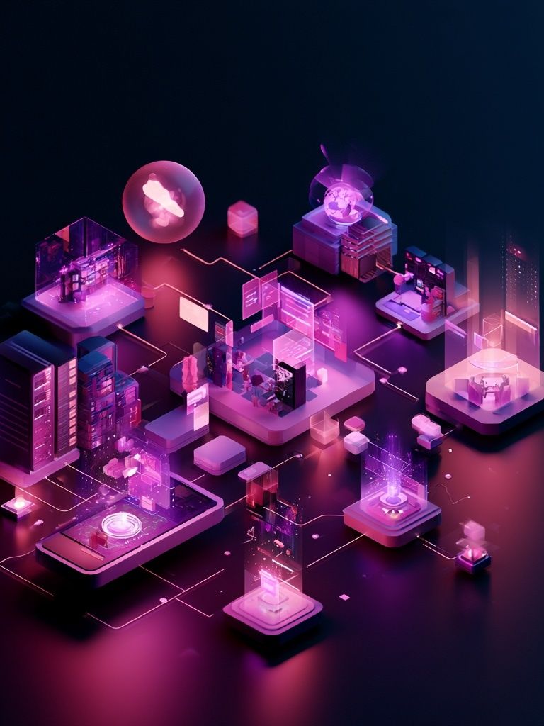 Neon Tech City Illustration Poster. poster — illustration art