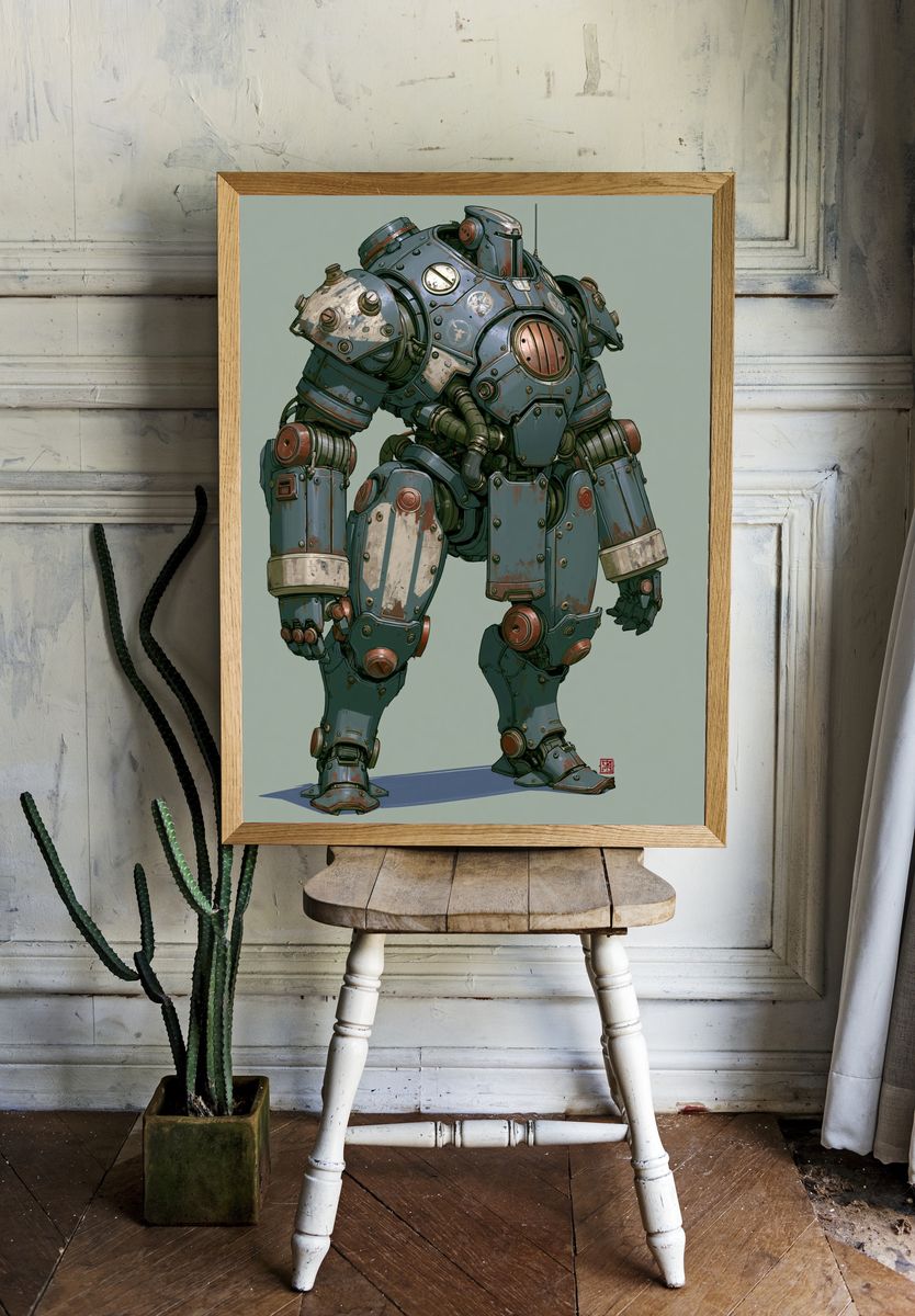 Steampunk Mech Robot Illustration Poster. room preview