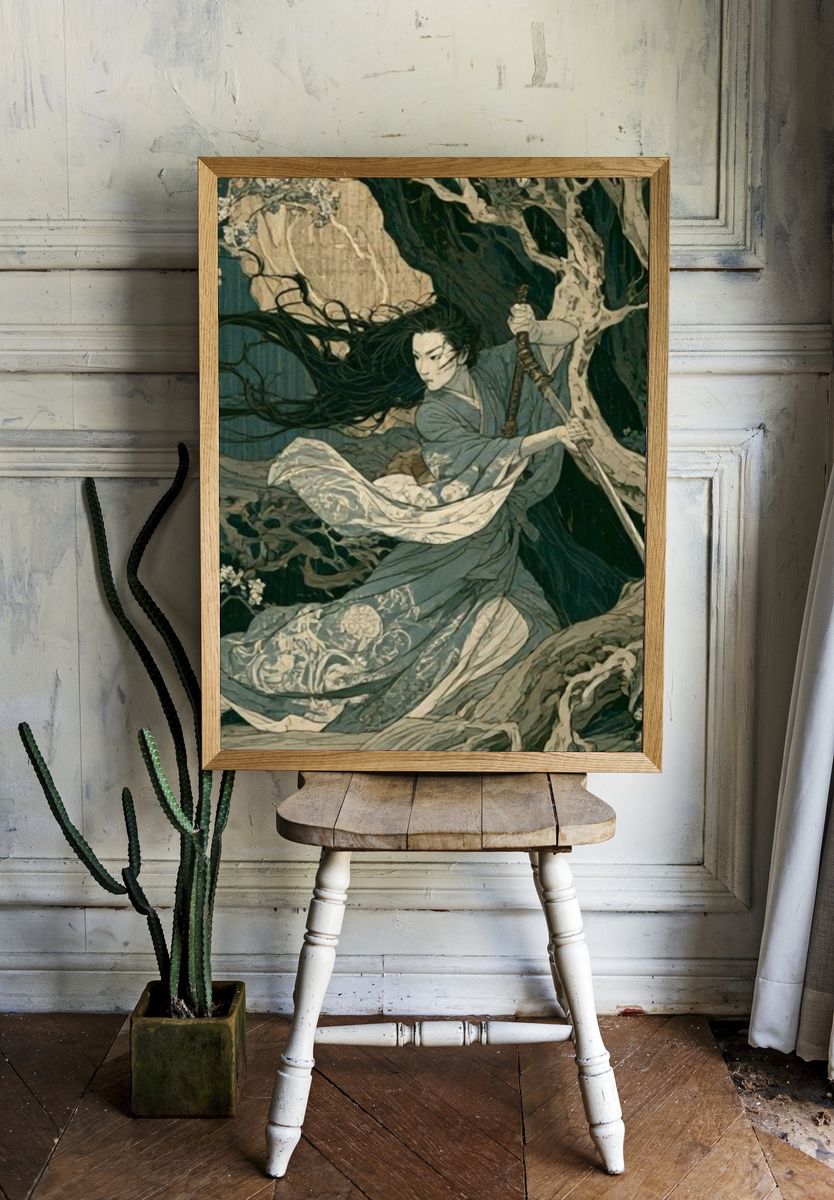 Samurai Forest Battle Illustration Poster. room preview