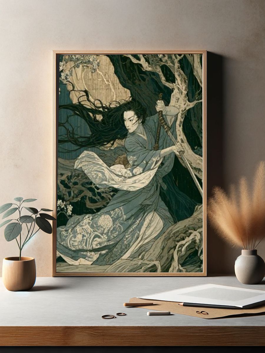 Samurai Forest Battle Illustration Poster. — room view 2