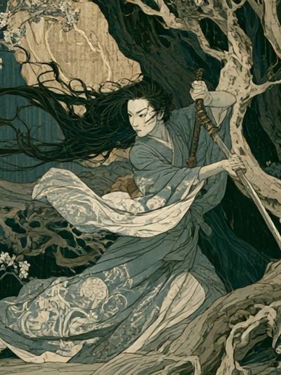 Samurai Forest Battle Illustration Poster. poster