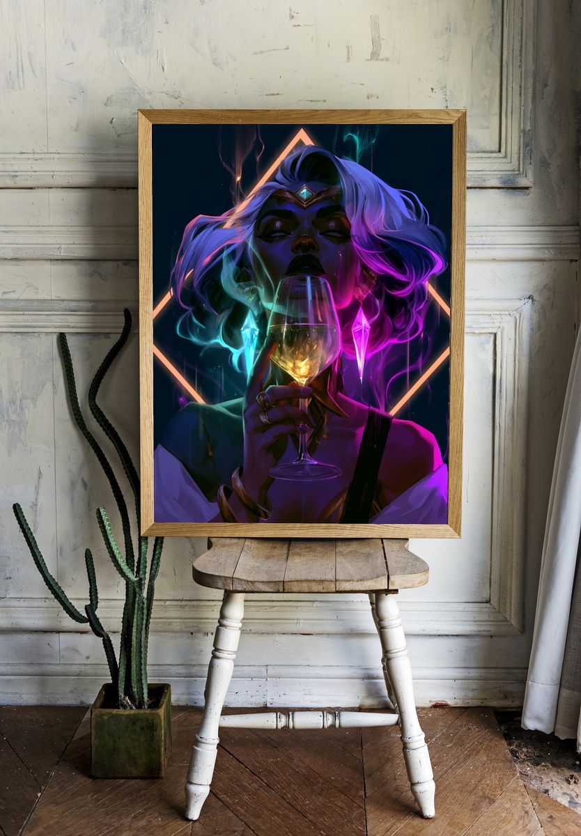 Neon Goddess Portrait Print. — room view 1