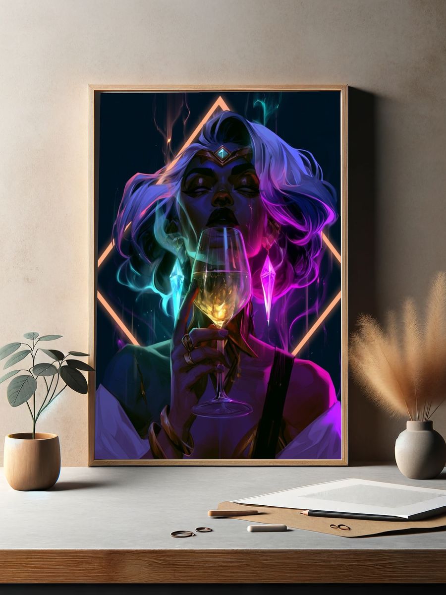 Neon Goddess Portrait Print. — room view 2