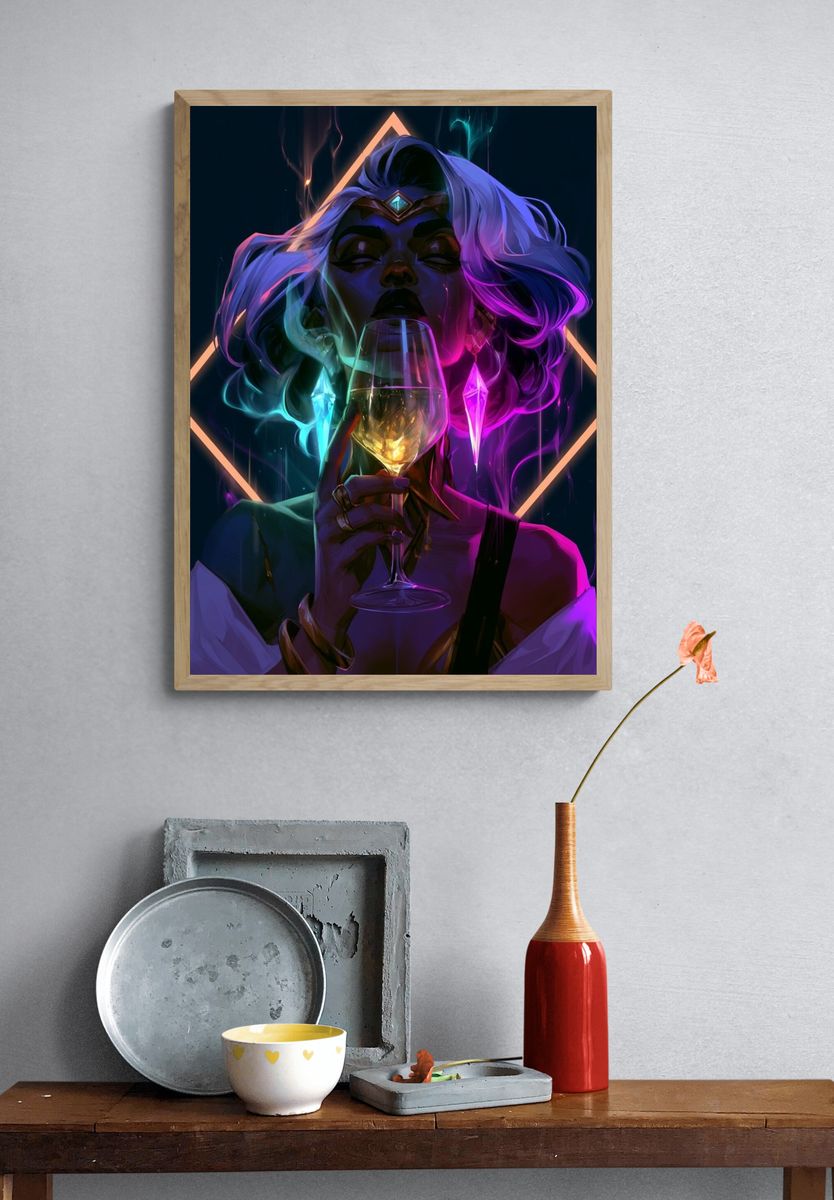 Neon Goddess Portrait Print. — room view 3